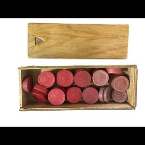 Vintage Wood Red Checkers with Slide Box